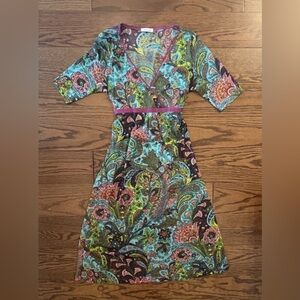 Vibrant Paisley Sheer V-Neck Midi Dress